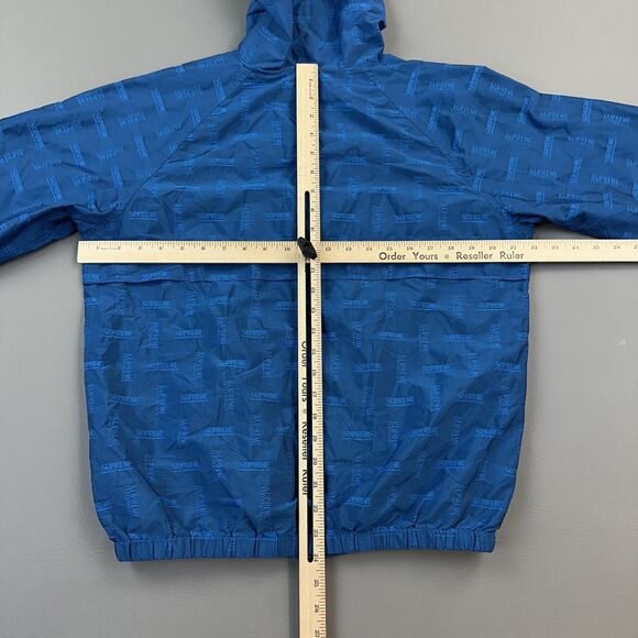 Supreme Jacket Mens Small Blue Jacquard Hooded Full Zip Windbreaker Mesh Lined - Picture 13 of 16